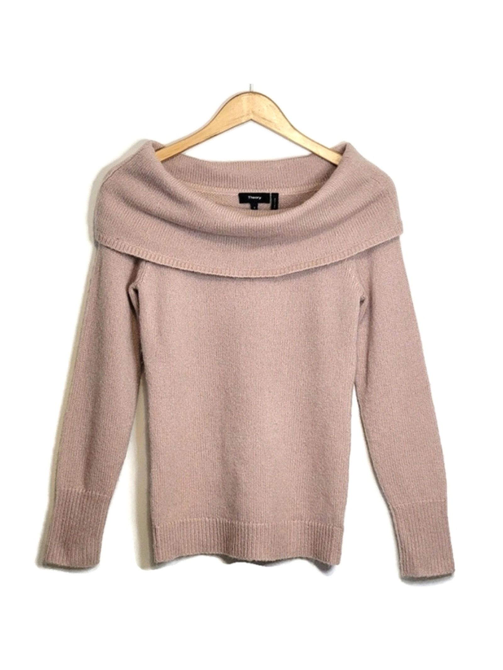 Theory Off The Shoulder Long Sleeve Light Pink Wool Blend Pullover Sweater Small